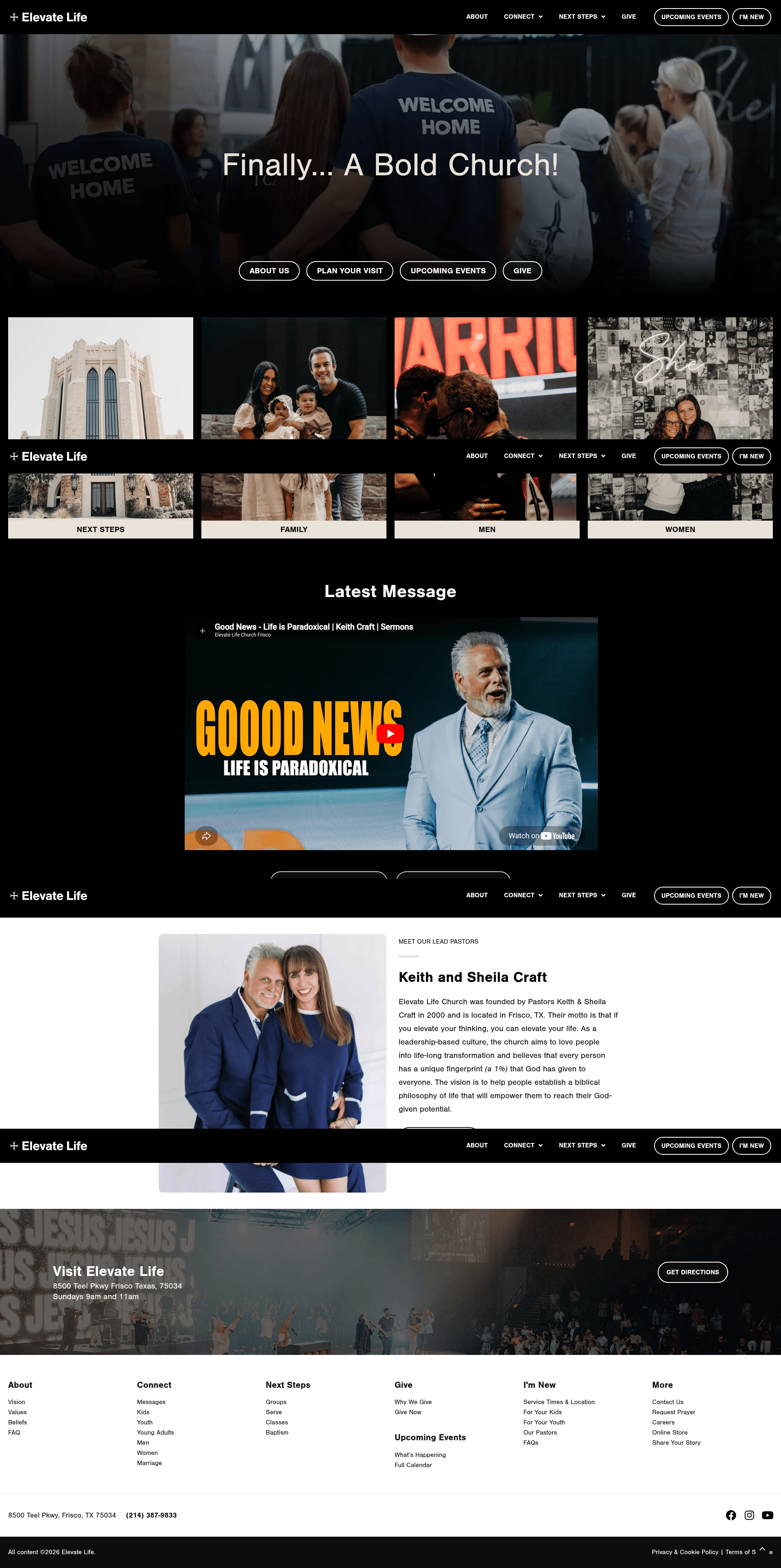 Elevate Life Church homepage screenshot