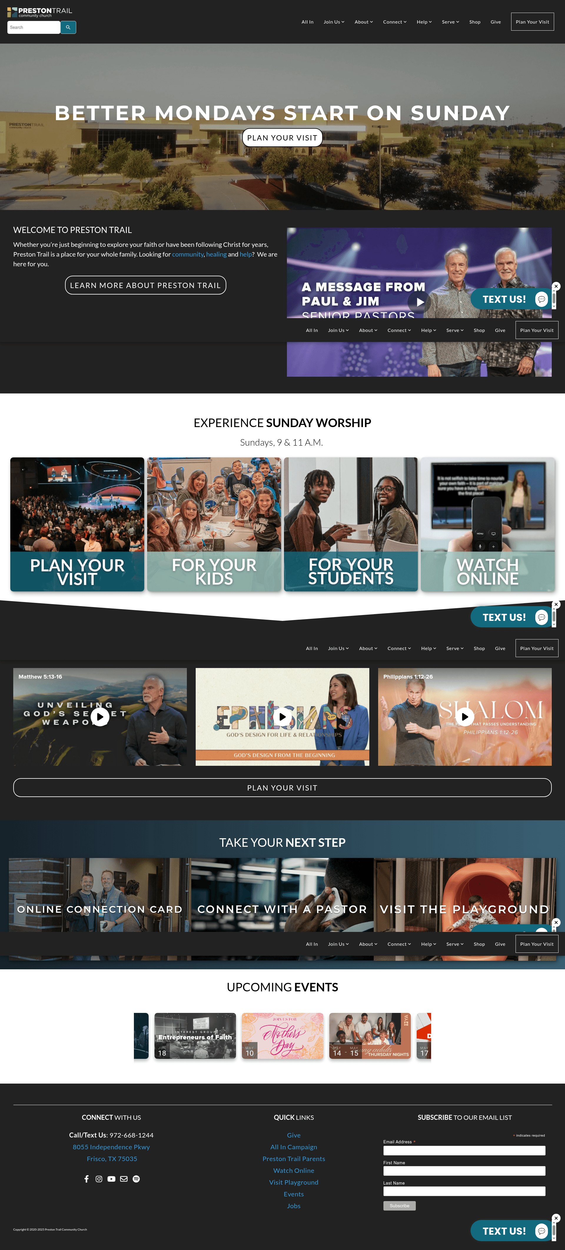 Preston Trail Community Church homepage screenshot